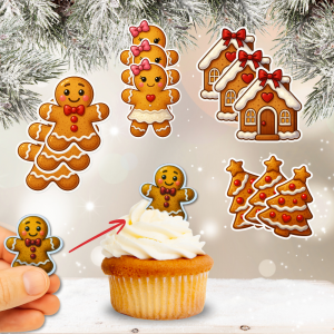 Topper Comestible Noël - Bonshommes & Maisons en Pain d’Épice Topper Comestible Noël - Bonshommes & Maisons en Pain d’Épice