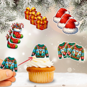 Topper Comestible Noël - Cadeau, Bas, Tuque & Chandails de Noël