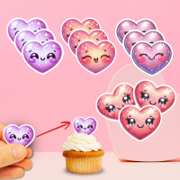 Topper Comestible Saint-Valentin - Cœurs Kawaii Scintillants